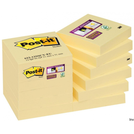 Post-It 3M Bloczek samoprzylepny Super Sticky 46,7x46,7 mm, żółty, 12x90 sztuk