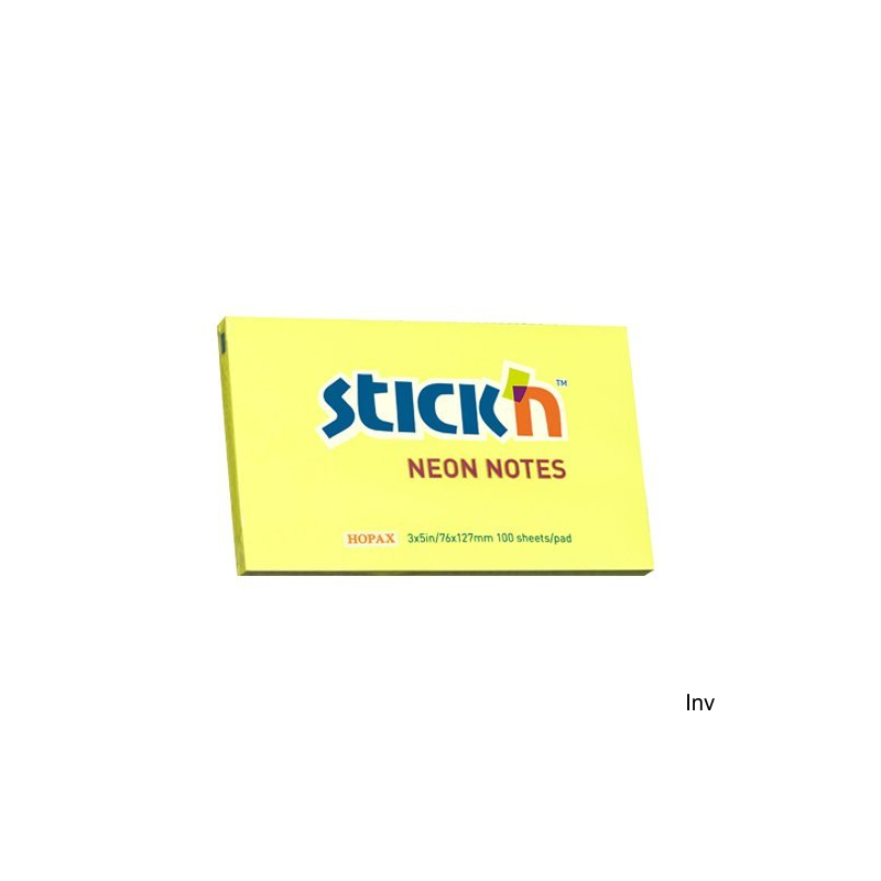 Bloczek samoprzylepny StickN 127x76 mm żółty neonowy 100 kartek