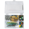 Zestaw biurowy Office Products 110 sztuk: pinezki, gumki, spinacze w organizerze