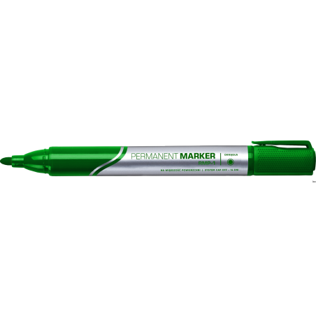 Marker permanentny Rystor RMP-1 zielony, okrągła końcówka, do pisania po papierze, szkle, metalu i plastiku