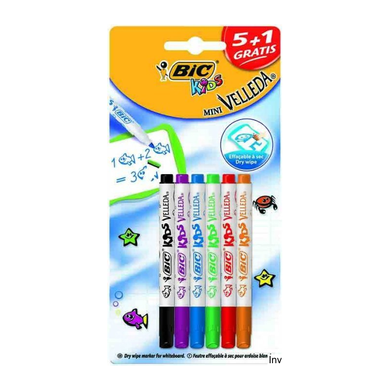 Marker suchościeralny BIC KIDS Mini Velleda, mix kolorów, opakowanie 6 sztuk
