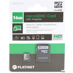 Karta pamięci Micro SDHC 16GB Class 10 z adapterem SD Platinet PMMSD1610