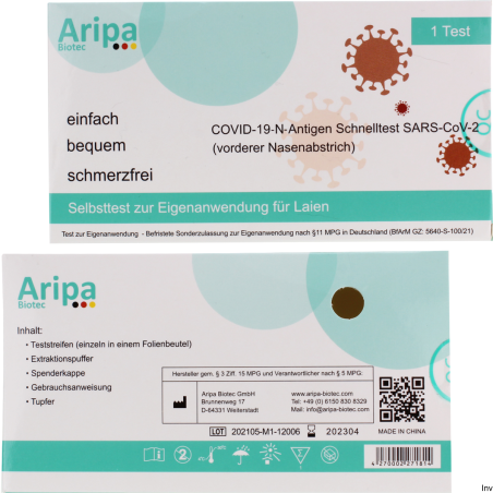 Test antygenowy COVID-19 wymazowy z nosa Aripa Biotec 1 sztuka, czułość 99,3%
