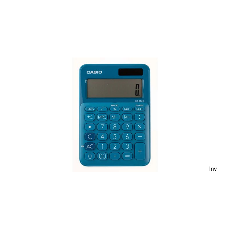 Kalkulator Casio MS-20UC-BU-S 12-cyfrowy niebieski z funkcją TAX i obliczeniami czasowymi