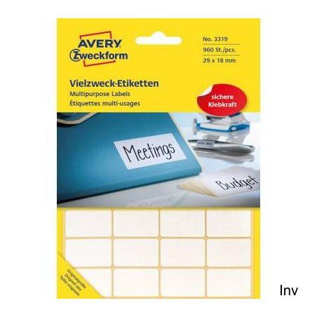 Białe minietykiety Avery Zweckform 29 x 18 mm, 960 sztuk do opisywania ręcznego