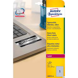 Etykiety znamionowe Avery Zweckform L6013-20 srebrne 210 x 297 mm, 20 arkuszy, poliestrowe