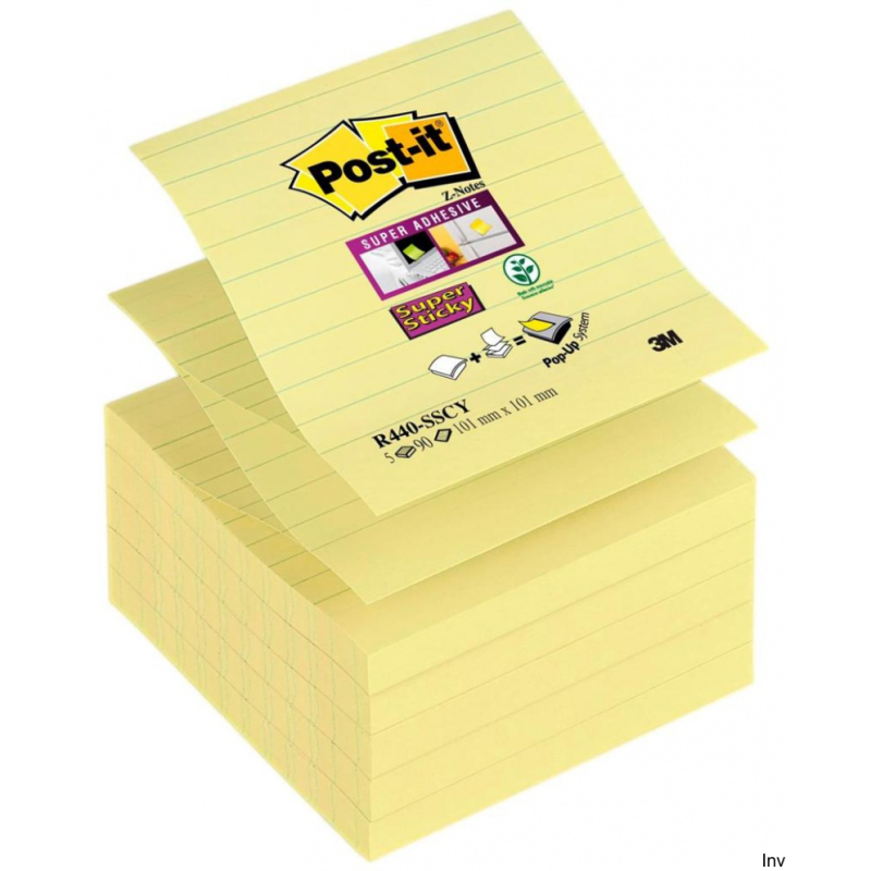 Post-It 3M Karteczki samoprzylepne Super Sticky Z-Notes XL 101x101mm, żółte, 5x90 sztuk