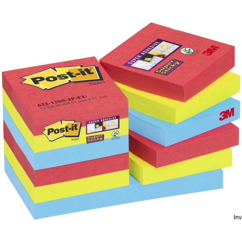 Post-It 3M Bloczek samoprzylepny Super Sticky 47,6x47,6mm, mix kolorów, 12x90 sztuk