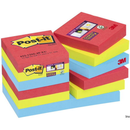 Post-It 3M Bloczek samoprzylepny Super Sticky 47,6x47,6mm, mix kolorów, 12x90 sztuk