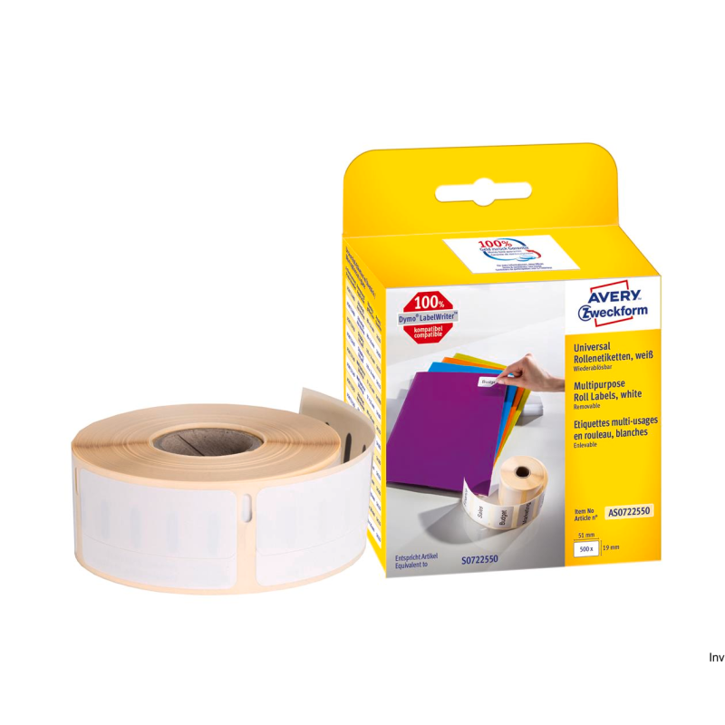 Etykiety uniwersalne Avery Zweckform 19x51 mm, 500 sztuk, białe, usuwalne do termodruku