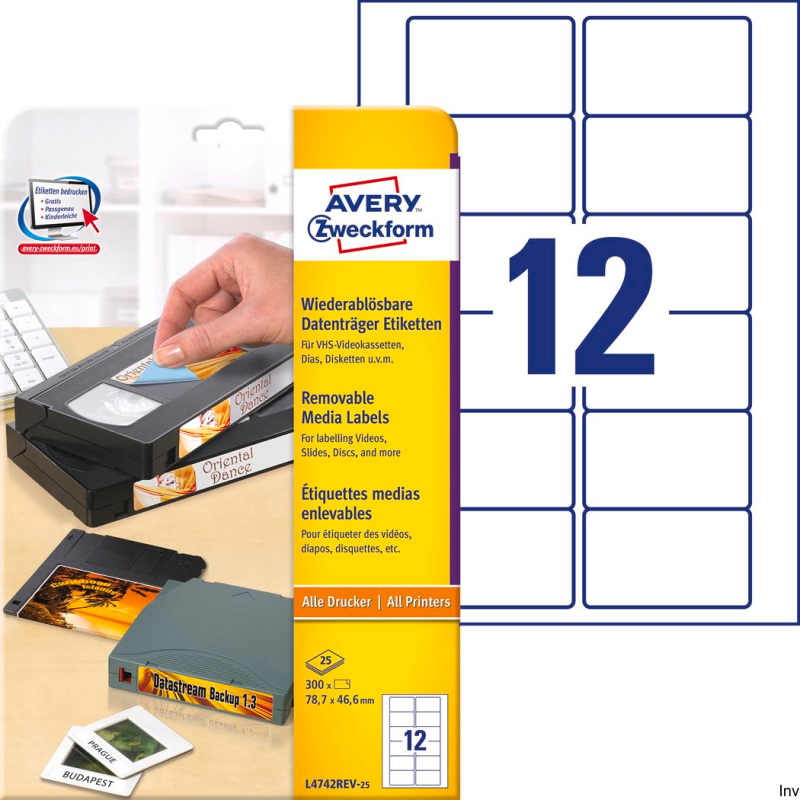 Etykiety Avery Zweckform L4742REV-25 78,7 x 46,6 mm, 25 arkuszy, usuwalne, białe