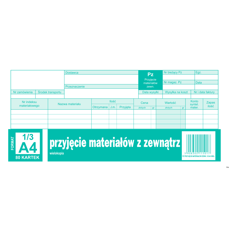 MICHALCZYK Przyjęcie materiałów z zewnątrz 1/3 A4 80 kartek wielokopia