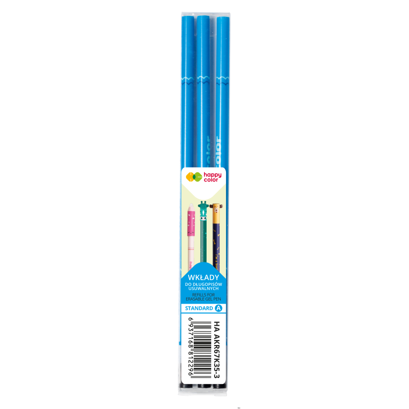 Wkłady do długopisów Happy Color, niebieskie, 0,5 mm, 3 sztuki w etui