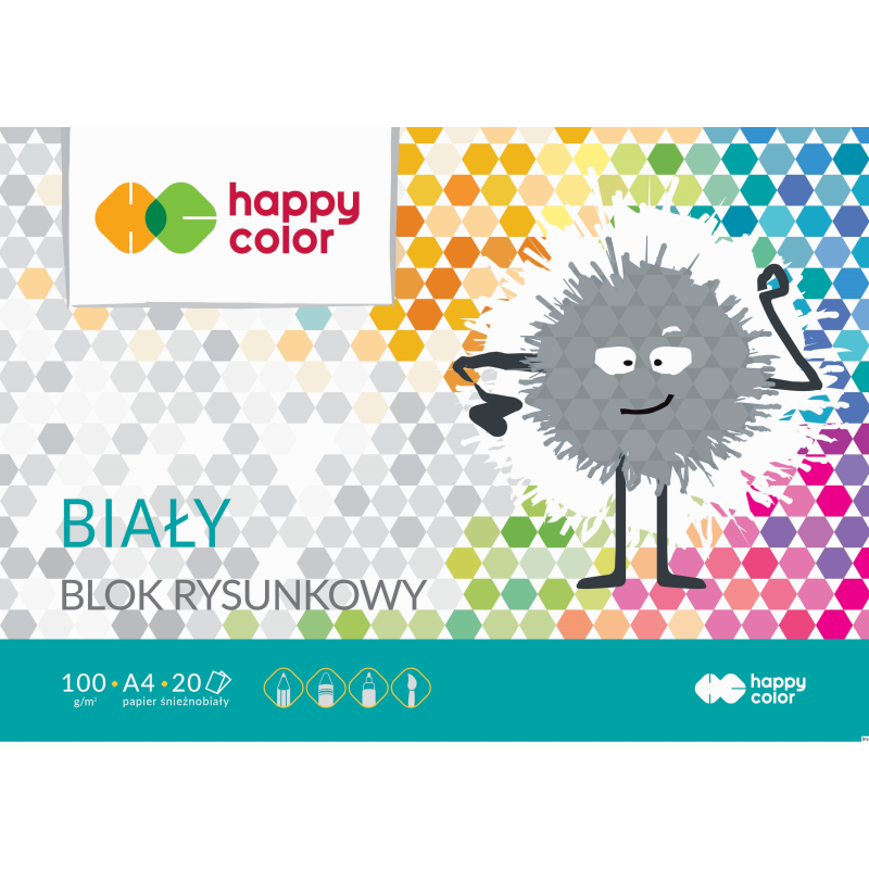 Blok rysunkowy Happy Color biały A4 20 arkuszy 100g