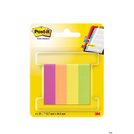Znaczniki Post-It 3M, papier, 12,7x44,4 mm, 4x50 sztuk, mix kolorów neonowych