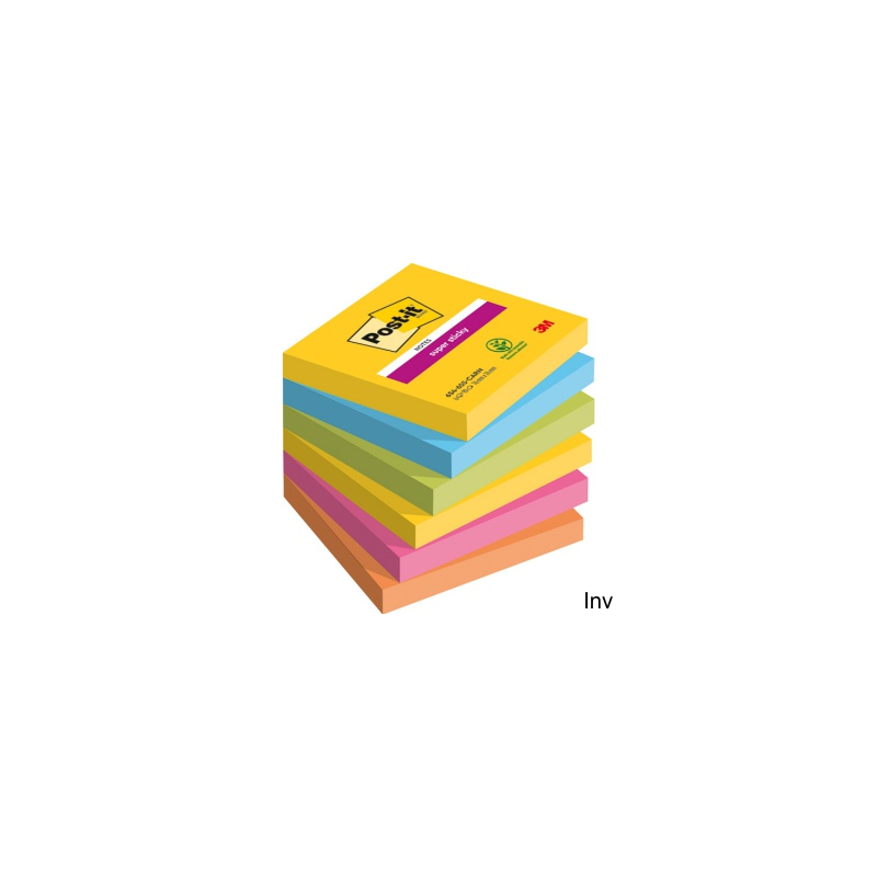 Bloczek samoprzylepny POST-IT Super Sticky 76x76mm, 6 sztuk, paleta Rio de Janeiro, 90 karteczek