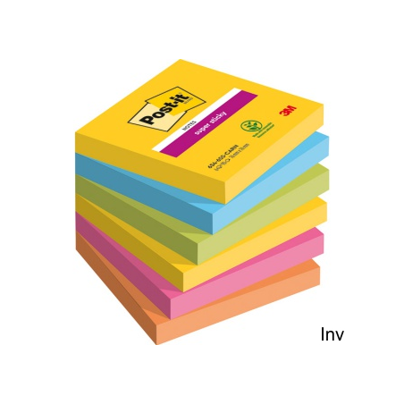 Bloczek samoprzylepny POST-IT Super Sticky 76x76mm, 6 sztuk, paleta Rio de Janeiro, 90 karteczek