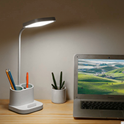 Lampka biurkowa Platinet 5W z akumulatorem, przybornikiem na długopisy i ładowarką USB, biała