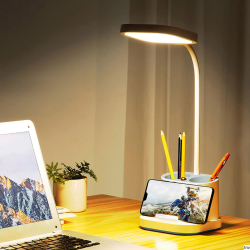 Lampka biurkowa Platinet 5W z akumulatorem, przybornikiem na długopisy i ładowarką USB, biała