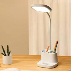 Lampka biurkowa Platinet 5W z akumulatorem, przybornikiem na długopisy i ładowarką USB, biała