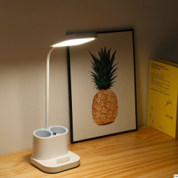 Lampka biurkowa Platinet 5W z akumulatorem, przybornikiem na długopisy i ładowarką USB, biała