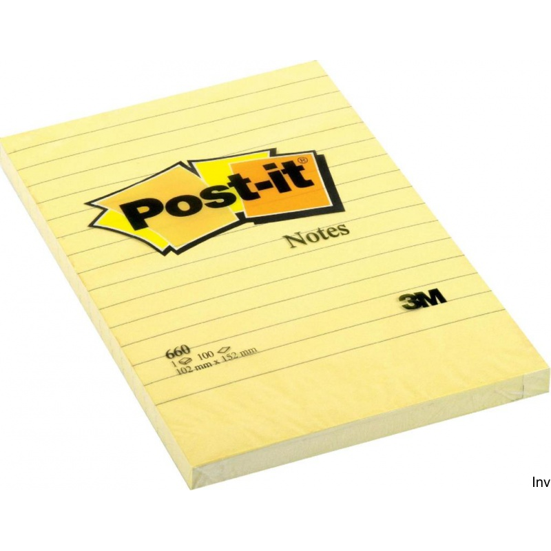 Bloczek samoprzylepny Post-It 3M w linię, 102x152mm, 1x100 sztuk, kolor żółty