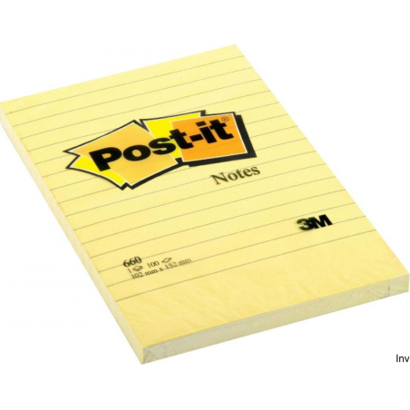 Bloczek samoprzylepny Post-It 3M w linię, 102x152mm, 1x100 sztuk, kolor żółty