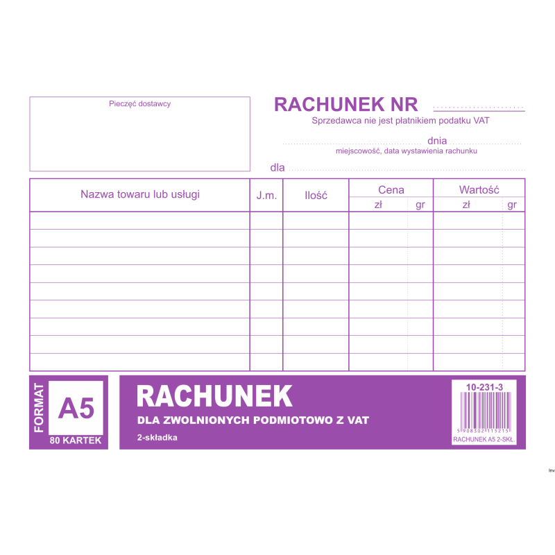 Rachunek A5 dla zwolnionych z VAT Michalczyk i Prokop