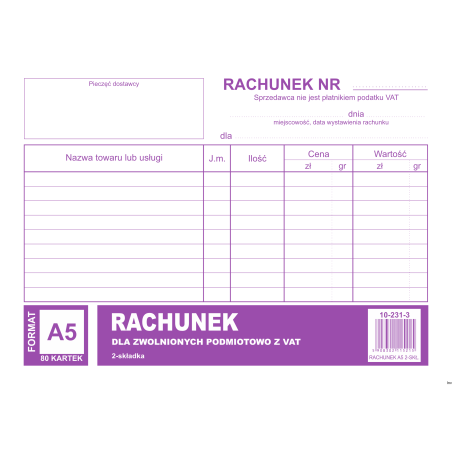 Rachunek A5 dla zwolnionych z VAT Michalczyk i Prokop