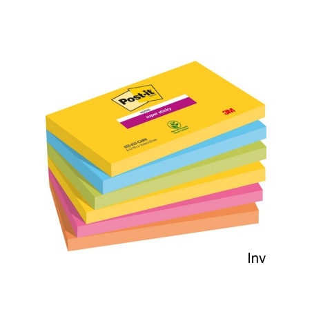 Bloczek samoprzylepny POST-IT Super Sticky 127x76mm, 6x90 kart., paleta kolorów Rio de Janeiro