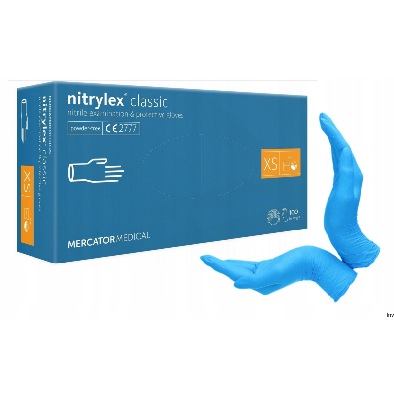 Rękawice nitrylowe bezpudrowe XS niebieskie 100 sztuk Covid19