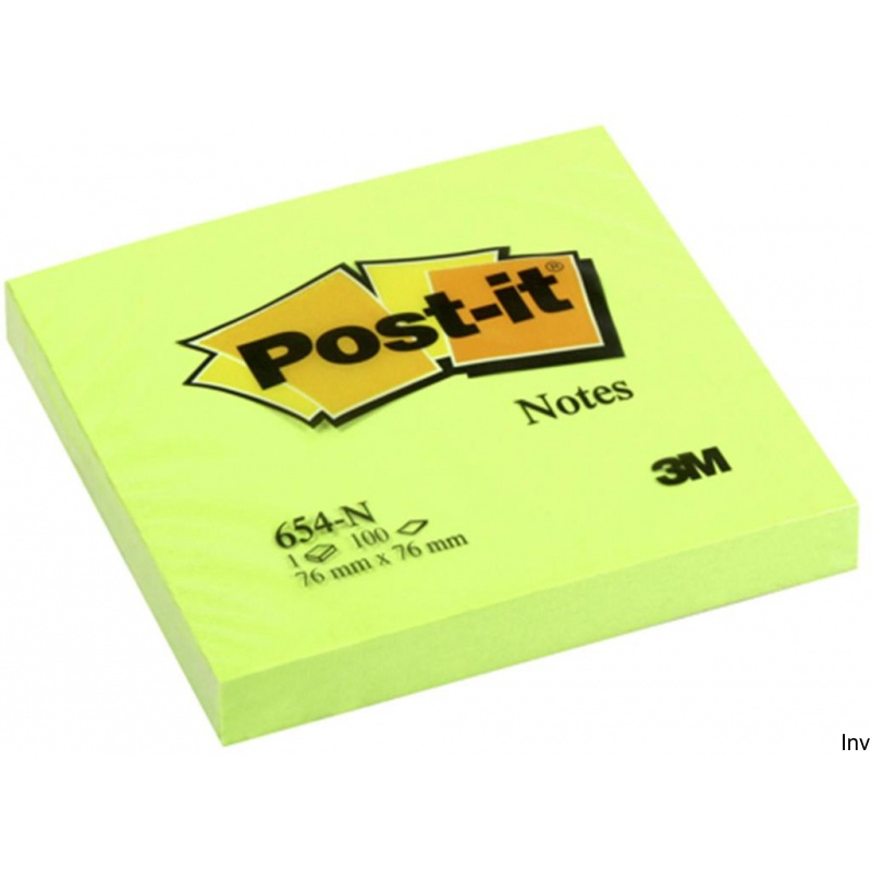 Bloczek samoprzylepny Post-It 3M, 76x76mm, 1x100 sztuk, jaskrawy zielony