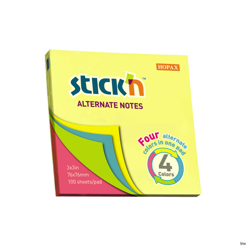 Notes samoprzylepny neonowy 4-kolorowy 76x76 mm 100 sztuk Stick"N