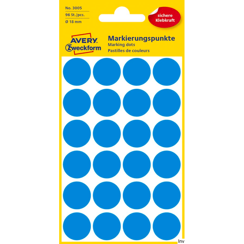 Kółka do zaznaczania Avery Zweckform 3005 Q18 mm niebieskie 96 sztuk