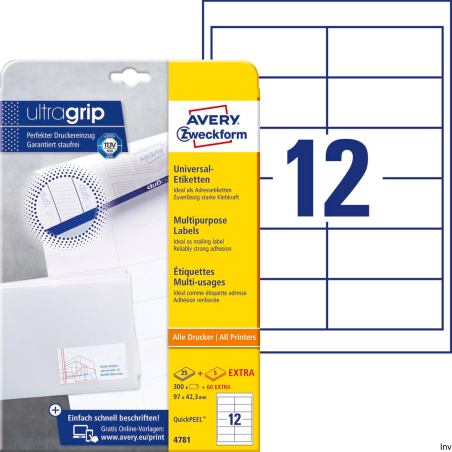 Etykiety uniwersalne Avery Zweckform 4781 97 x 42,3 mm, białe, 300 sztuk, A4, 30 arkuszy