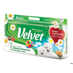 Papier toaletowy Velvet 3-warstwowy zapach rumianku, opakowanie 8 rolek, kolor biały