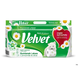 Papier toaletowy Velvet 3-warstwowy zapach rumianku, opakowanie 8 rolek, kolor biały