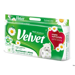 Papier toaletowy Velvet 3-warstwowy zapach rumianku, opakowanie 8 rolek, kolor biały