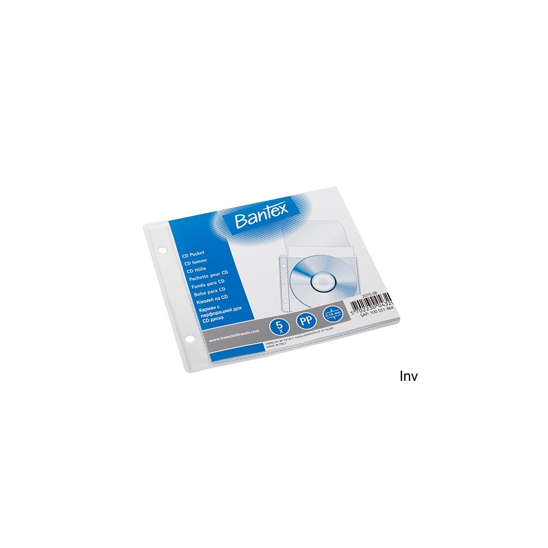 Koszulki groszkowe Bantex na płyty CD/DVD, przezroczyste, 5 sztuk