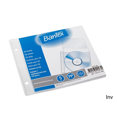 Koszulki groszkowe Bantex na płyty CD/DVD, przezroczyste, 5 sztuk