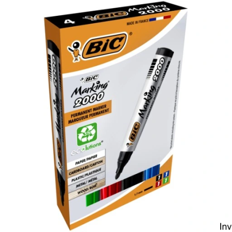 Marker permanentny BIC 2000 Ecolutions mix, okrągła końcówka, 4 sztuki, bezzapachowy, 5.4 g tuszu