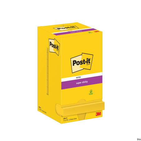 Bloczek samoprzylepny POST-IT SUPER STICKY 654-S, 76x76 mm, 12x90 kartek, żółty, 3M