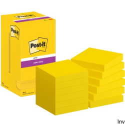 Bloczek samoprzylepny POST-IT SUPER STICKY 654-S, 76x76 mm, 12x90 kartek, żółty, 3M