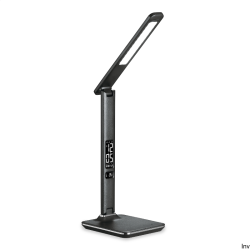 Lampka biurkowa Platinet LED 14W z zegarem, alarmem, termometrem i ładowarką USB, czarna