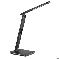 Lampka biurkowa Platinet LED 14W z zegarem, alarmem, termometrem i ładowarką USB, czarna