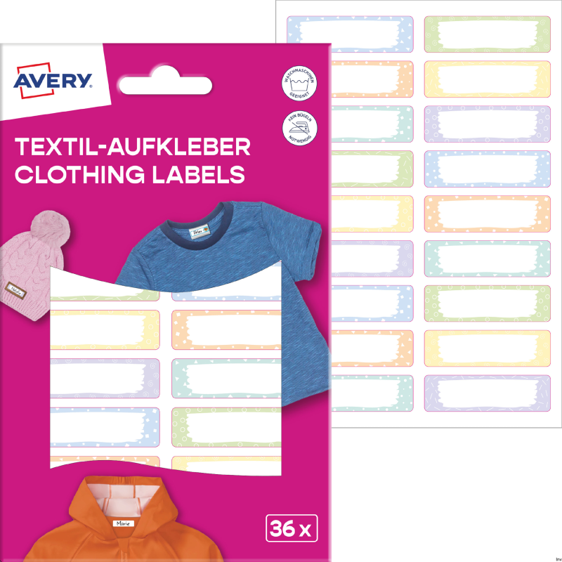 Naklejki na ubrania 46 x 13 mm pastelowe 36 sztuk Avery Zweckform