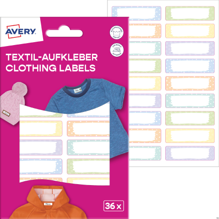 Naklejki na ubrania 46 x 13 mm pastelowe 36 sztuk Avery Zweckform
