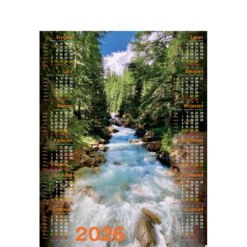 Kalendarz Plakatowy Wodospad 2023 67x98 cm papier kreda 170 g Telegraph