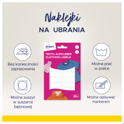 Naklejki na ubrania 46 x 13 mm, białe, 36 sztuk, samoprzylepne, Avery Zweckform