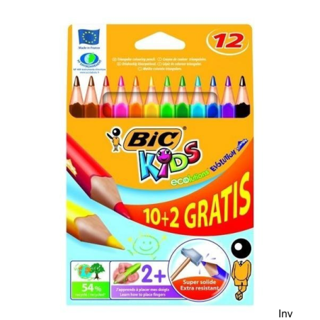Kredki ołówkowe BIC Kids Evolution Triangle ECOlutions 10 sztuk + 2 kolory, ekologiczne, trójkątne, nietoksyczne